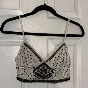 Free People Black and White Embroidered Crop Top XS